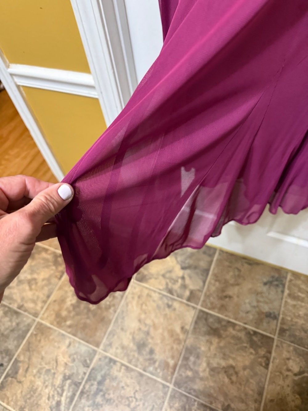 Elegant Lace Overlay Chiffon Dress in Deep Berry - Picture 7 of 11